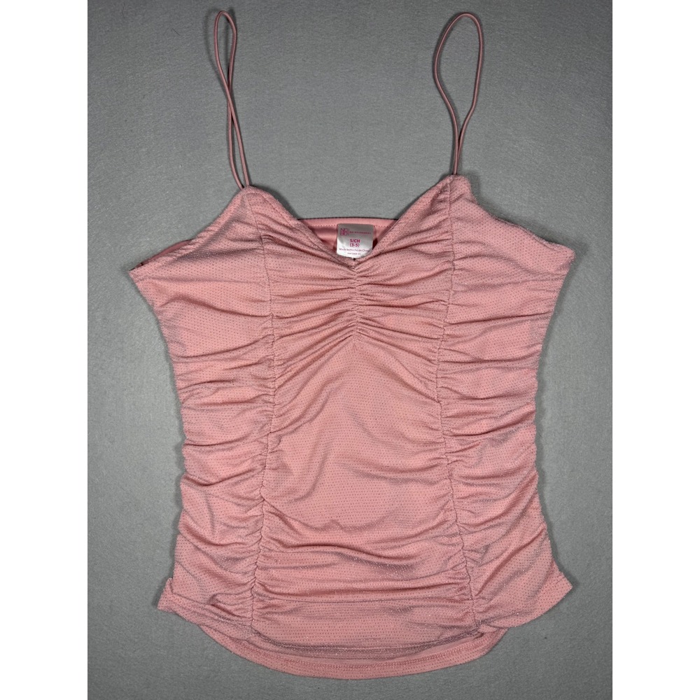 Y2K No Boundaries Coquette Balletcore Fairy Pink Glitter Ruched Top Sparkle Sm